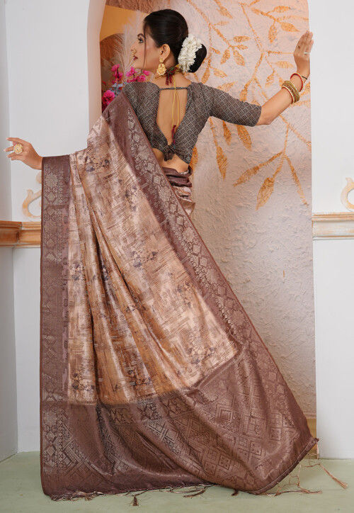 Woven Georgette Silk Saree in Peach
