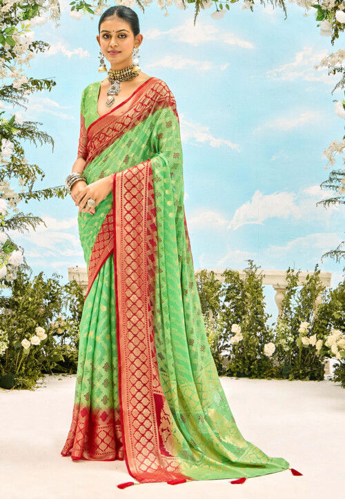 Woven Georgette Brasso Saree in Light Green