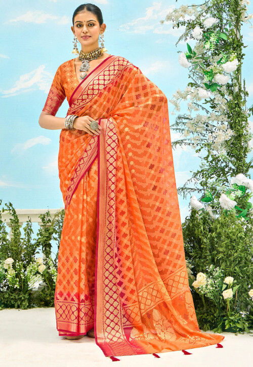 Woven Georgette Brasso Saree in Orange