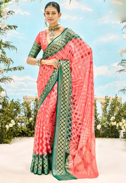 Woven Georgette Brasso Saree in Peach