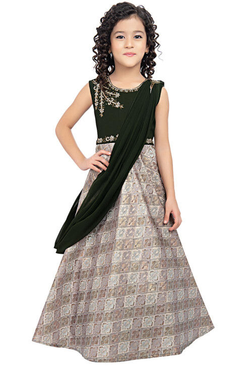 Embroidered Pure Georgette Tiered Lehenga in Dark Teal Blue