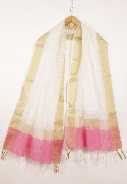 Buy Woven Kota Doria Dupatta in White Online BNJ879 Utsav Fashion
