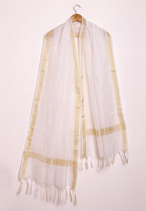 Woven Kota Silk Dupatta in Off White