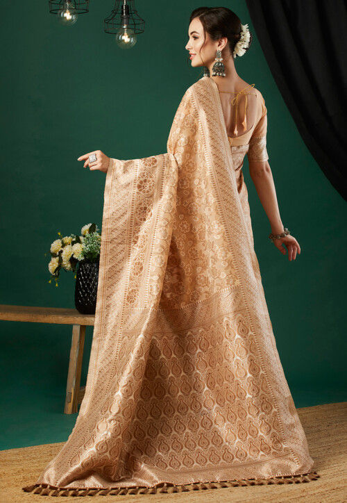 Beige Handwoven Linen Saree main image 1