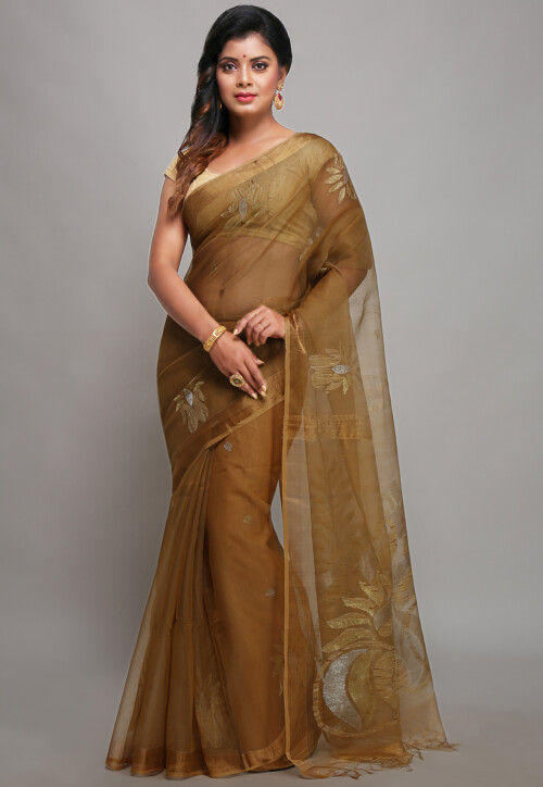 Authentic Soft Silk Muslin Jamdani Saree in Beige, Gold and Multicolor –  Bengal Looms India