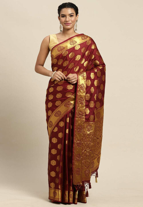 Woven Mysore Silk Saree in Maroon