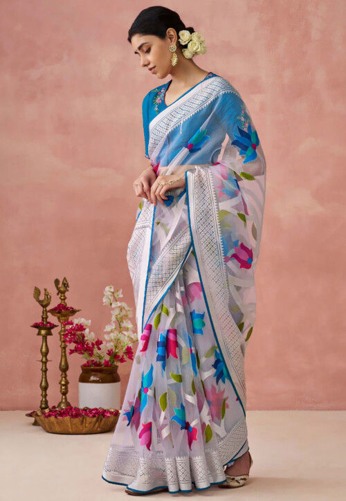Woven Organza Brasso Saree in White