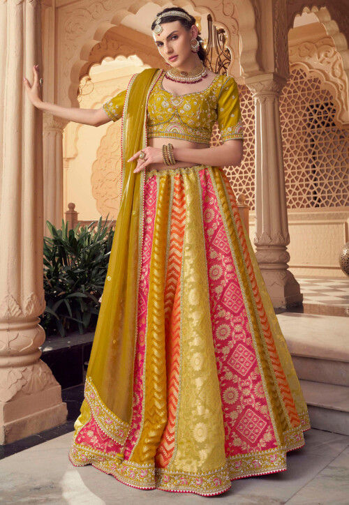 Woven Organza Jacquard Lehenga in Multicolor