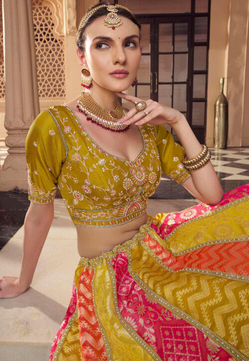 Woven Organza Jacquard Lehenga in Multicolor