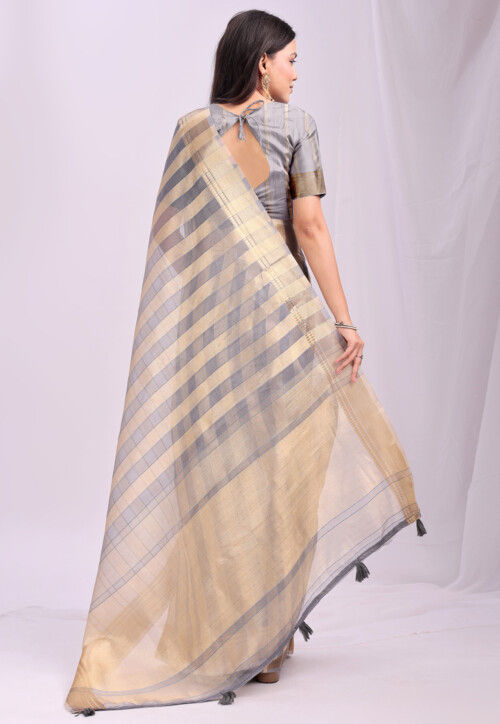 Woven Organza Saree in Grey