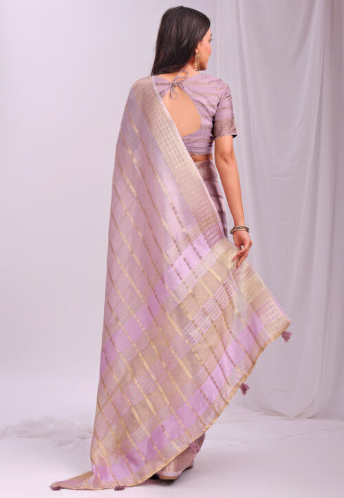 Woven Organza Saree in Light Purple