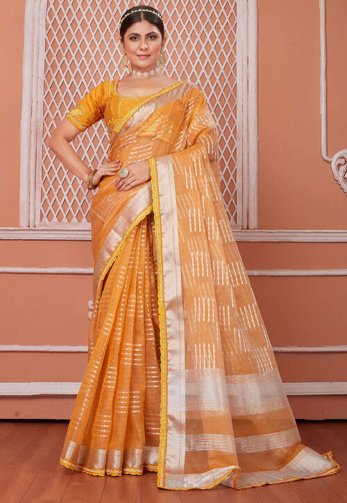 Woven Organza Saree in Yellow