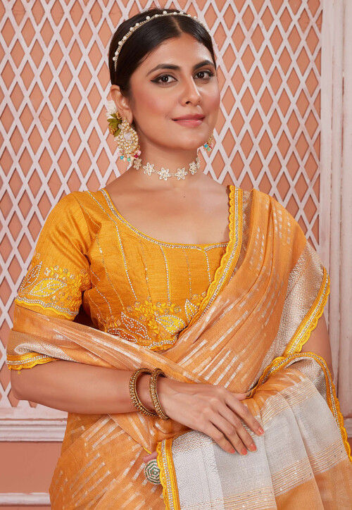 Woven Organza Saree in Yellow