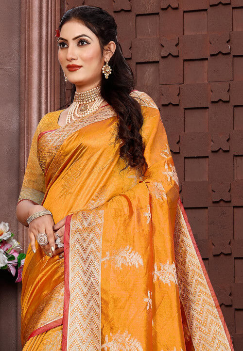 Woven Organza Silk Saree in Orange SSF20786
