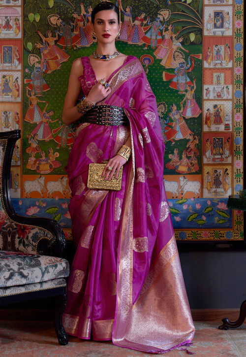 Purple Handloom Woven Silk Saree With Designer Blouse – Rushini