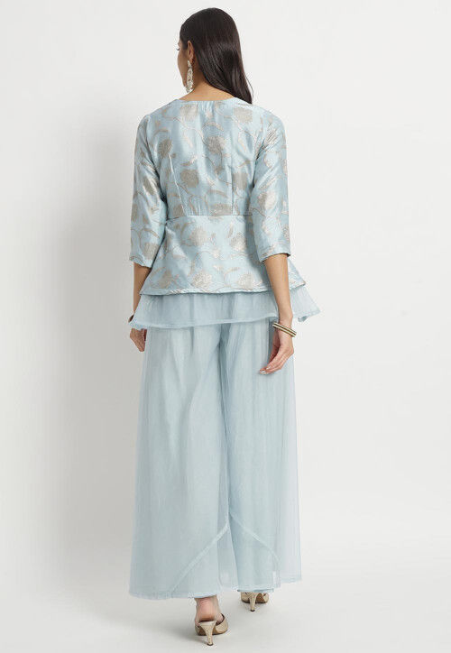 Woven Organza Top Set in Sky Blue