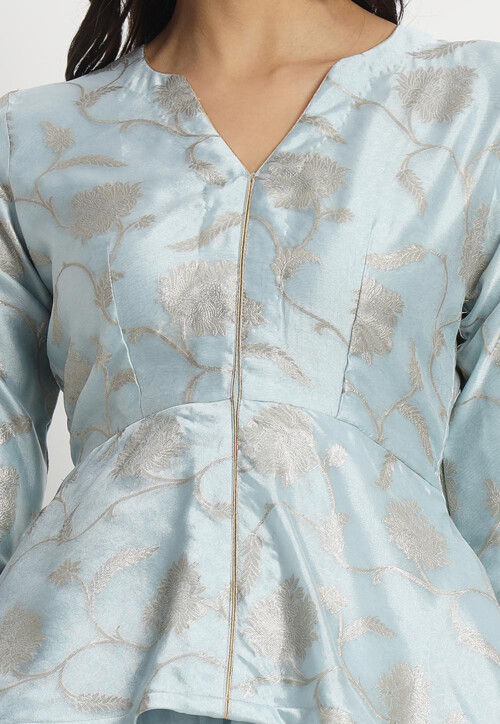 Woven Organza Top Set in Sky Blue
