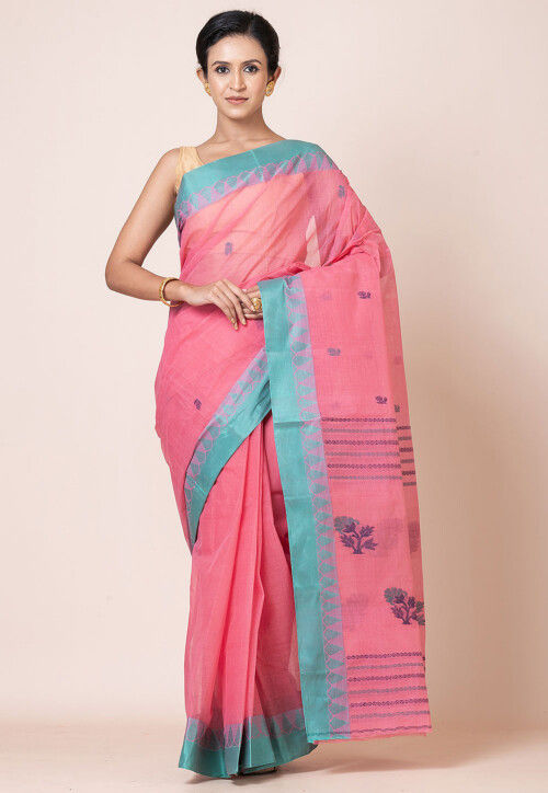 Woven Pure Cotton Dhakai Saree in Pink