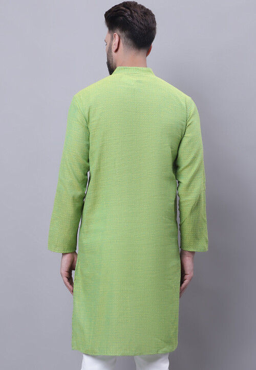 Blue - Pure Cotton A-Line Jacquard Kurta 01
