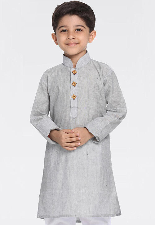 Woven Pure Cotton Kurta in Light Grey