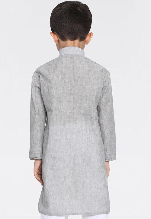 Woven Pure Cotton Kurta in Light Grey