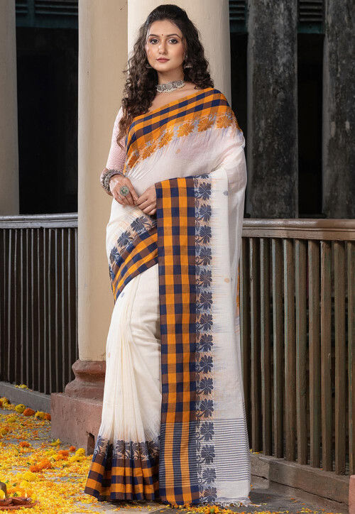 Woven Pure Cotton Saree in Off White SBEA2384