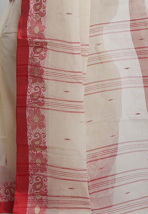 Woven Pure Cotton Tant Saree in Off White