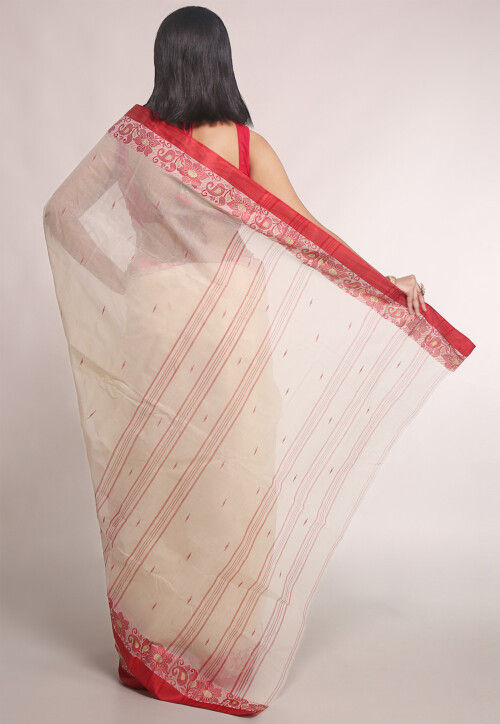 Woven Pure Cotton Tant Saree in Off White