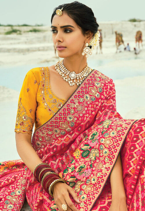 Woven Pure Georgette Jacquard Saree in Pink