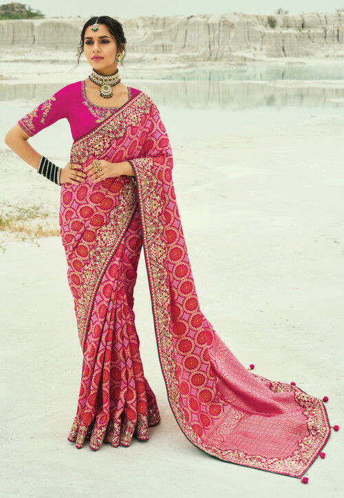 Woven Pure Georgette Jacquard Saree in Pink