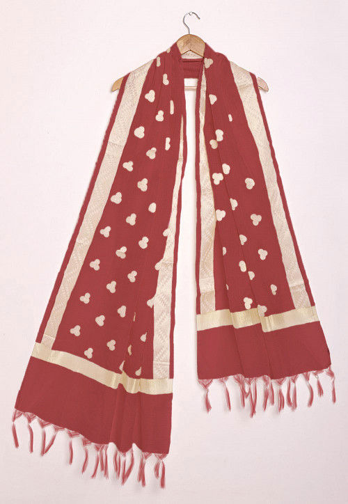 Woven Pure Kota Silk Dupatta in Rust