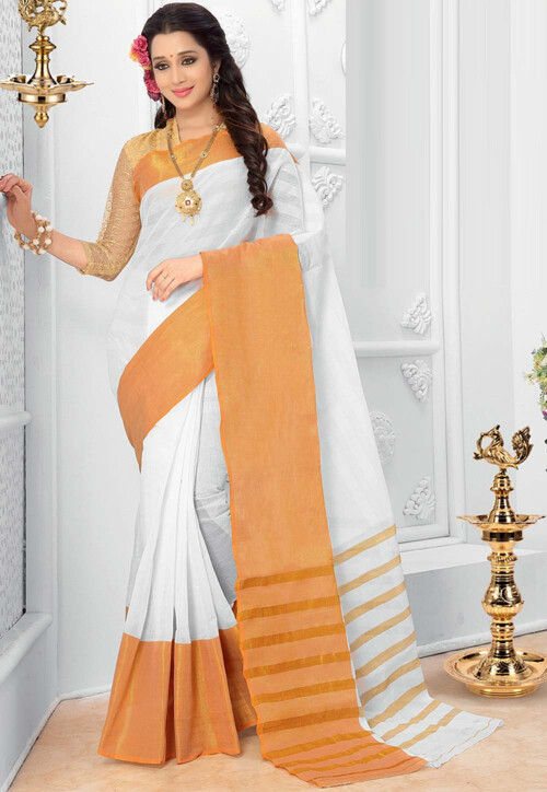 Transparent Cotton Off White Saree|Off White Mul Saree|Suta