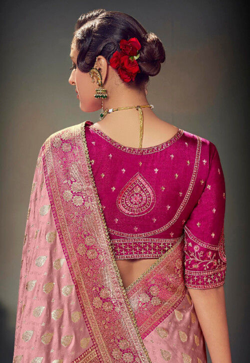 Woven Satin Silk Saree in Light Pink