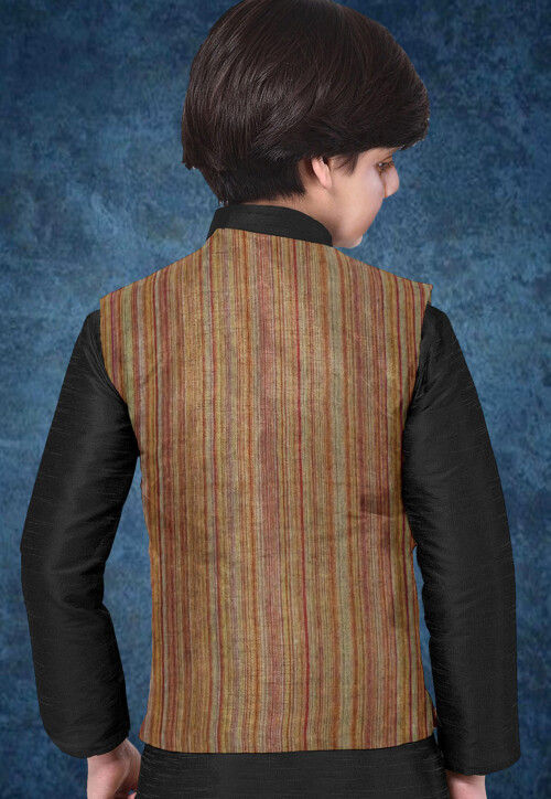 Woven South Cotton Nehru Jacket in Brown