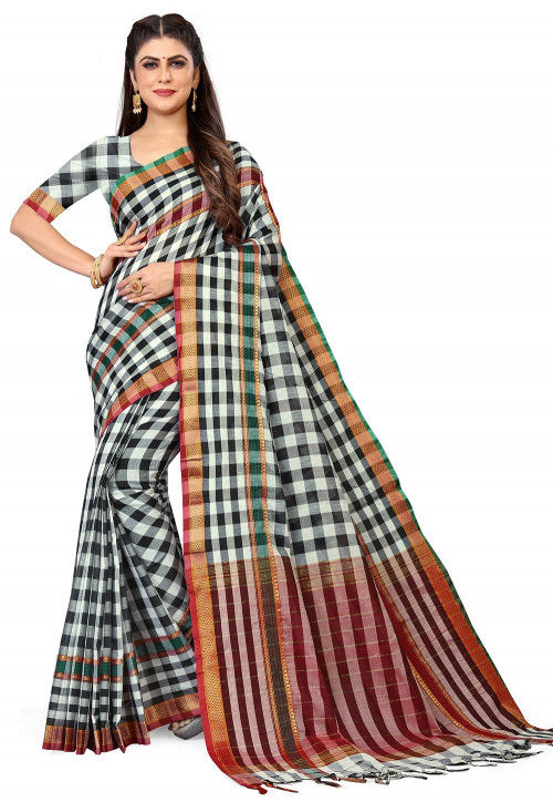 Buy Checked Kanjeevaram Silk Saree Online – Gaatakatha