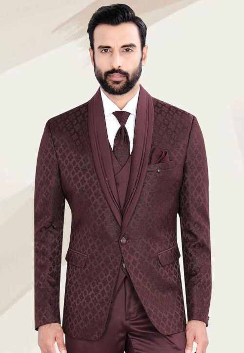 Woven Terry Rayon Jacquard Blazer in Maroon