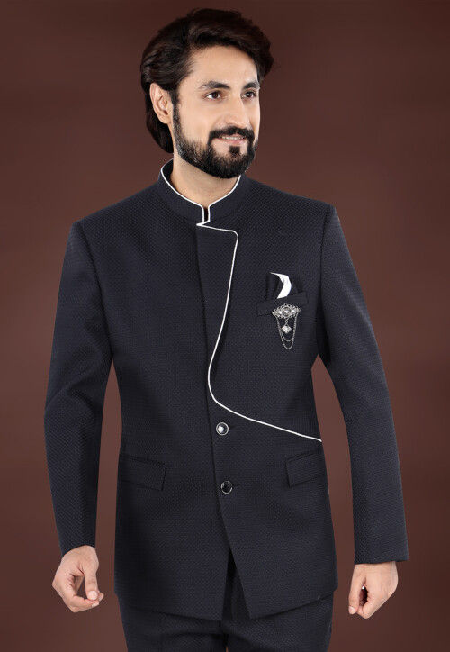 Buy Woven Terry Rayon Jacquard Jodhpuri Jacket in Black Online MHG3159 Utsav Fashion