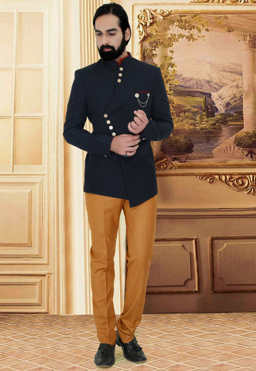 Grey Readymade Mens Bandhgala Jodhpuri Jacket In Art Silk 1089MW02