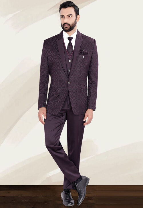 Woven Terry Rayon Jacquard Suit Set in Wine