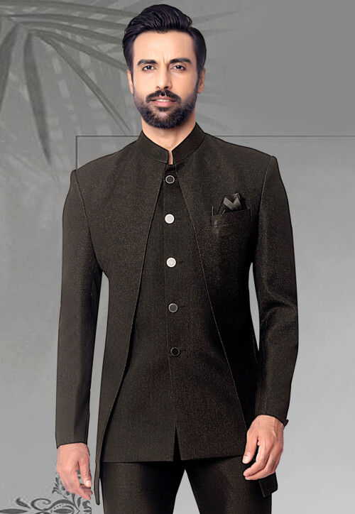 Buy Woven Terry Rayon Jodhpuri Jacket in Black Online : MHG2908 - Utsav ...