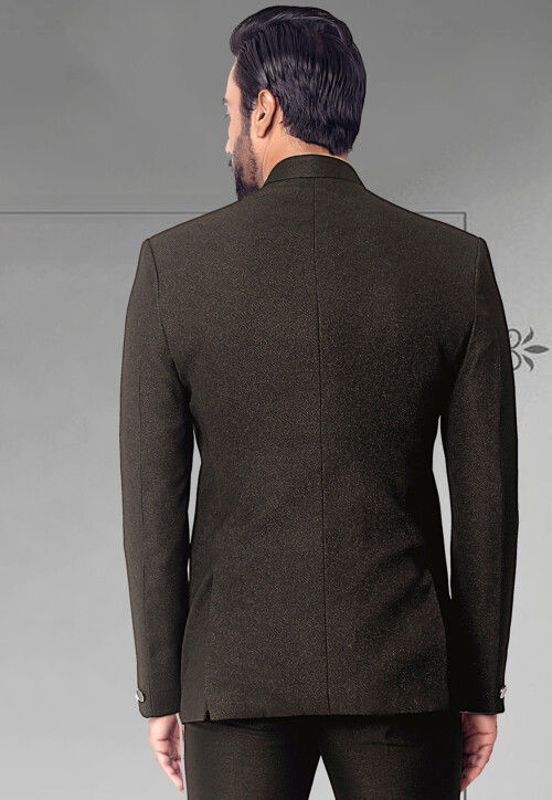 Woven Terry Rayon Jodhpuri Jacket in Black