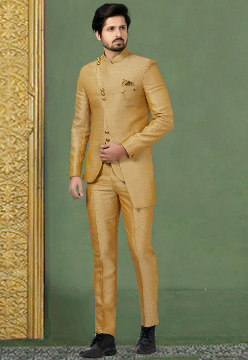 woven terry rayon jodhpuri suit in beige v1 mhg1013