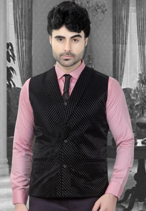 Pink shirt with black waistcoat on sale