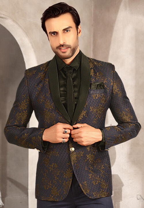 Buy Woven Terry Rayon Jacquard Tuxedo in Navy Blue Online : MHG2535 - Utsav  Fashion