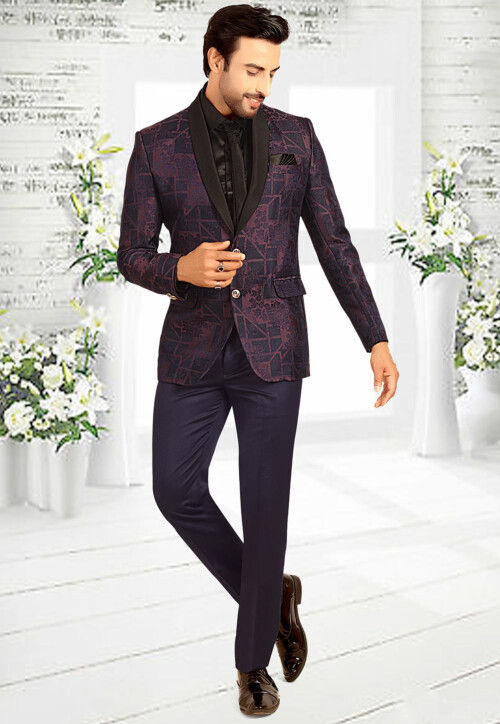 Buy Woven Terry Rayon Jacquard Tuxedo in Purple Online MHG2522 Utsav Fashion