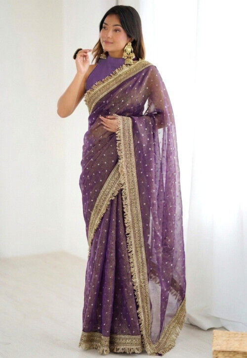 Buy Woven Tissue Jacquard Saree in Purple Online : SPTA16853 - Utsav ...