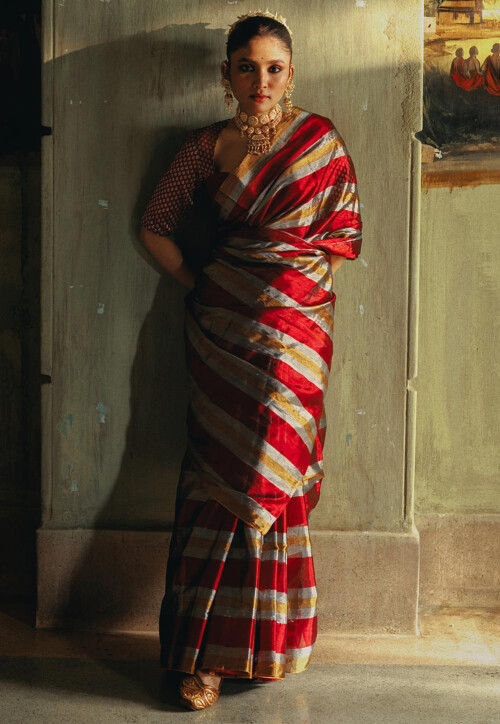 Woven Tissue Saree in Multicolor
