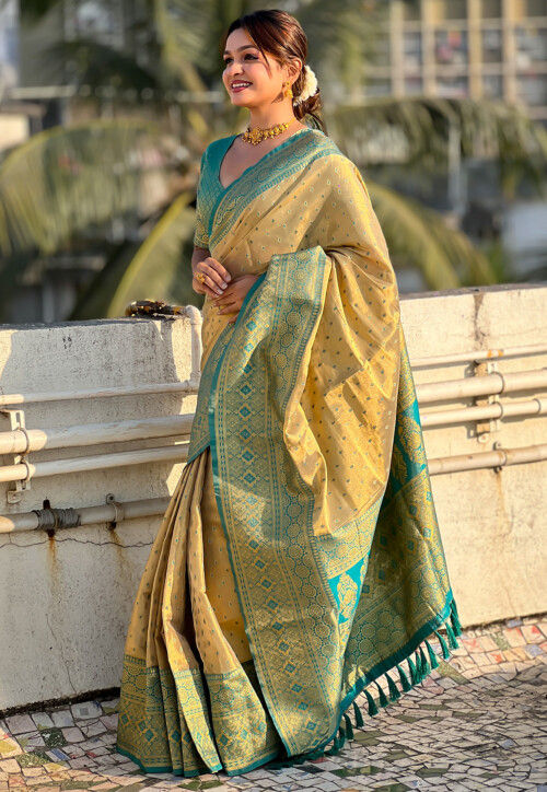 Woven Tissue Silk Saree in Beige
