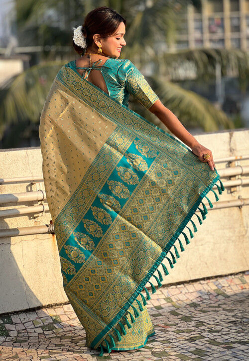 Woven Tissue Silk Saree in Beige