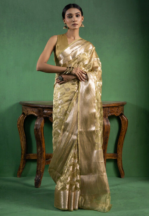 Woven Tissue Silk Saree in Dusty Green